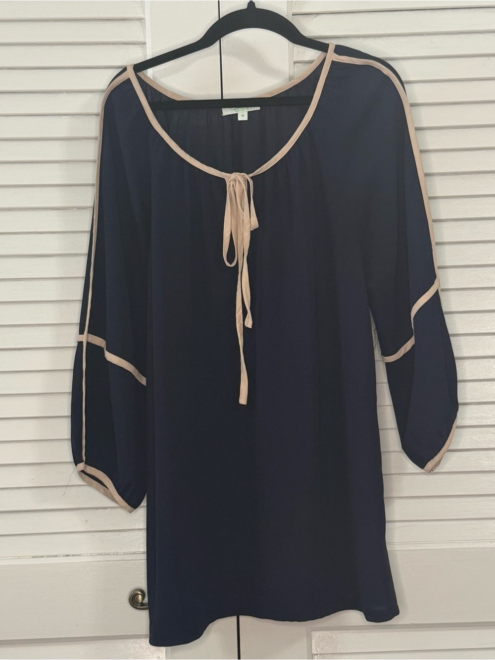 Jade Navy Dress with Beige Trim